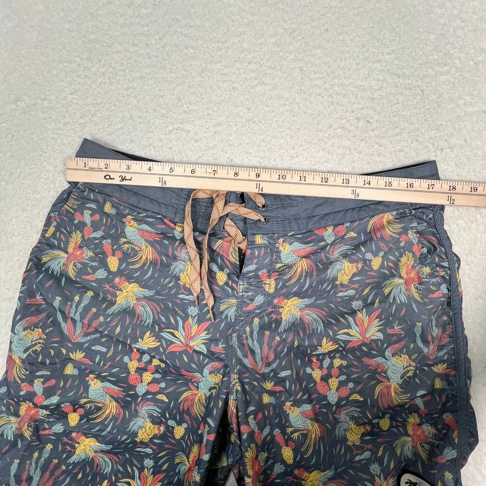 Howler Bros Board Shorts Mens 34 Blue Rooster Cactus Print Swim Trunks
